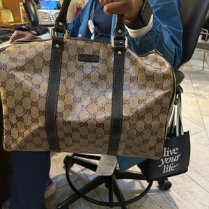 Gucci Tan and Black Duffel Bag